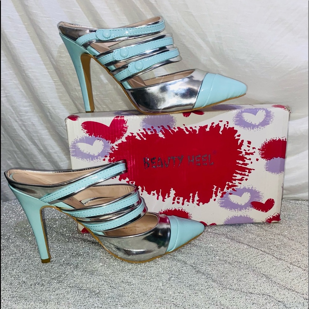 VINTAGE Size 8.5 pointe toe Mule heels “Tiffany’s” Powdered Blue